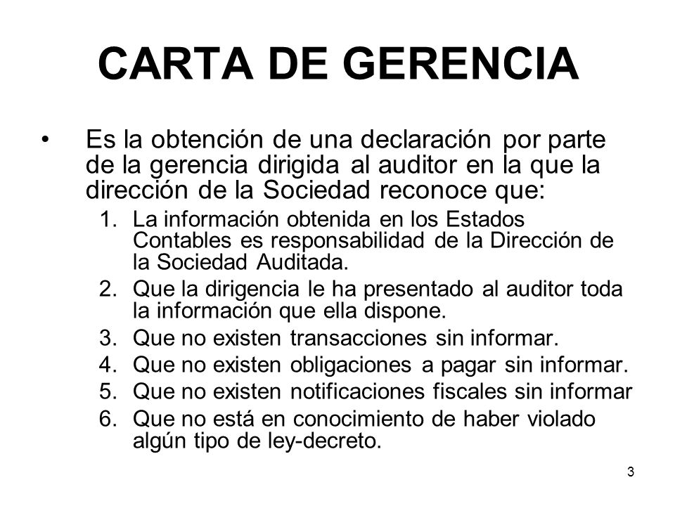 Carta De Auditoria A La Gerencia
