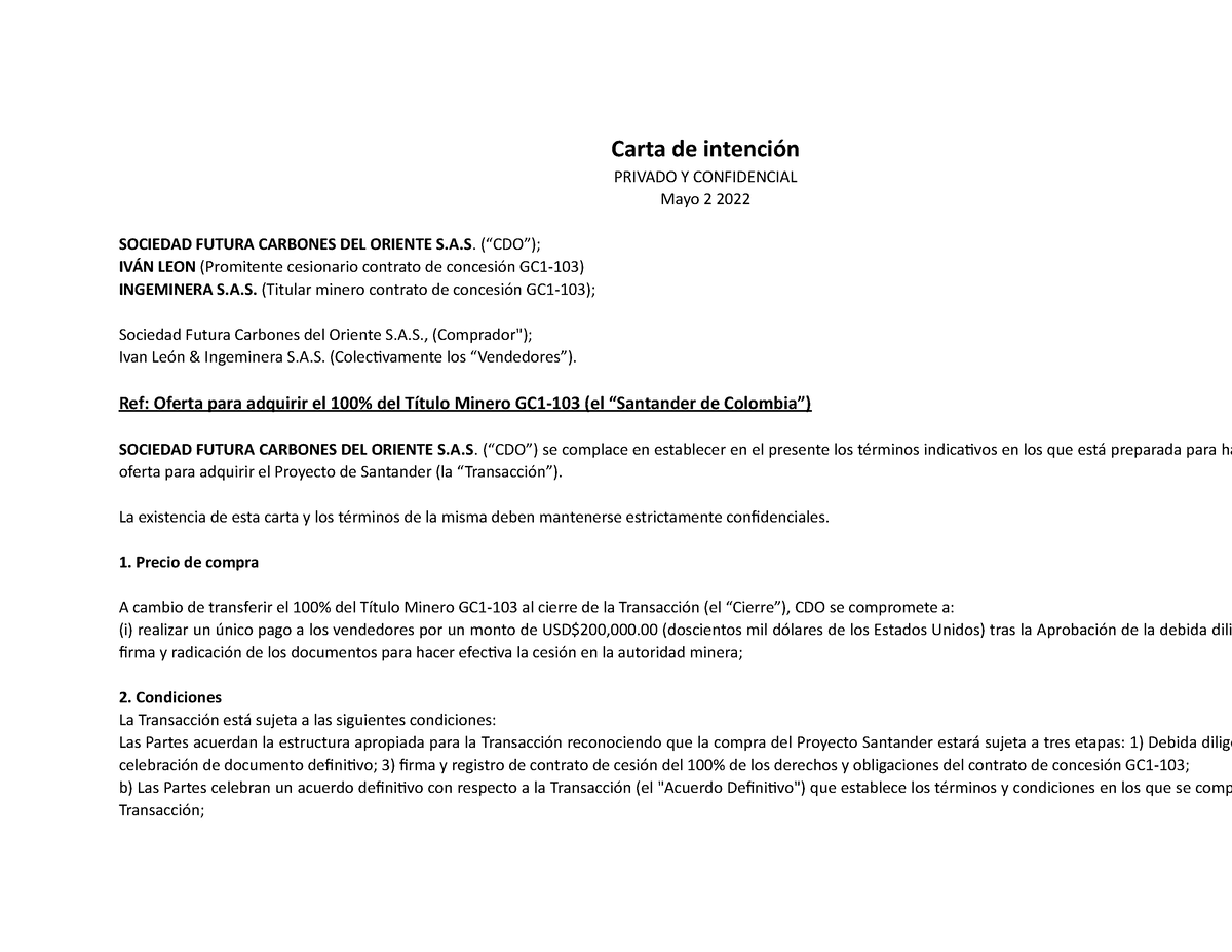 Plantilla De Intención De Compra